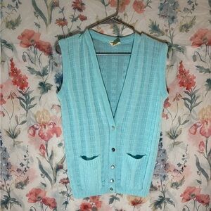 Vintage Sky Blue V-Neck Sleeveless Sweater Vest